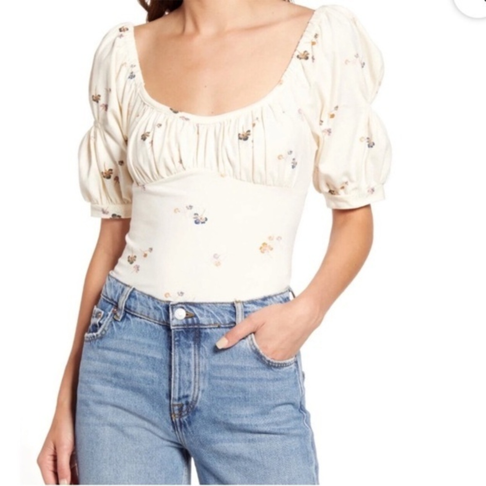 Free People Play Date bodice style bodysuit in ivory